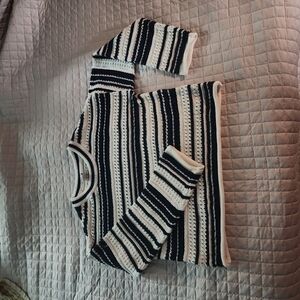 Navy Striped Crochet-Knit Sweater for
Girls. large (10/12)